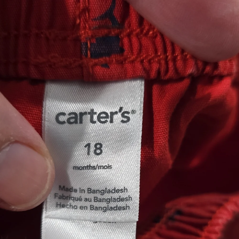 Carter's Red Relaxed Fit Shorts with Embroidered Pattern‎